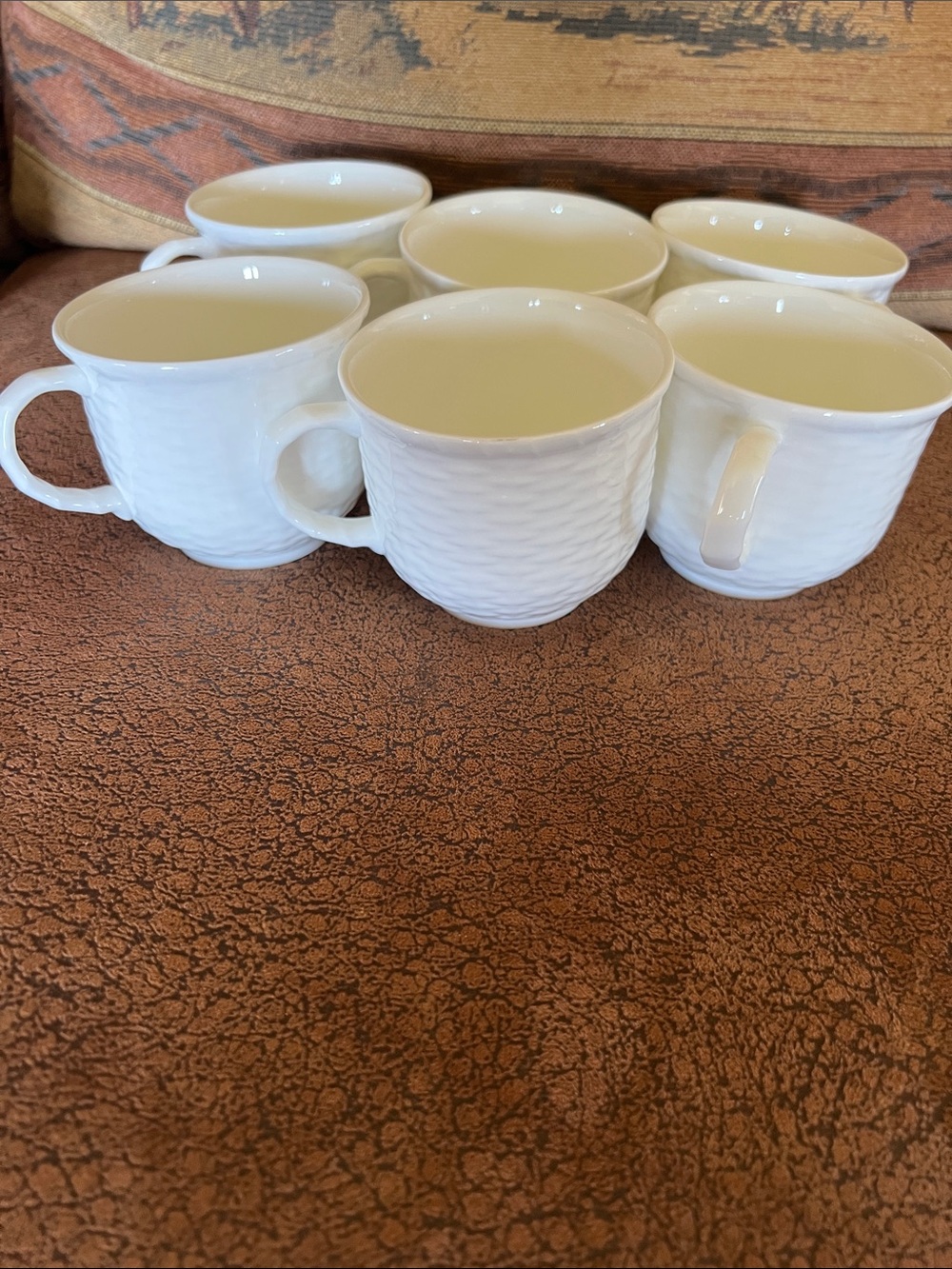 Wedgwood White Textured Nantucket Ceramic Mugs - Set of 6